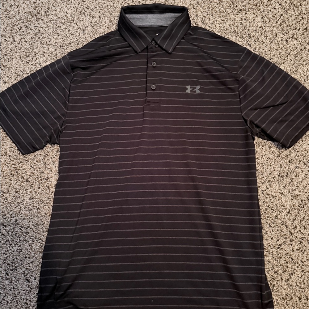 Under Armour Men’s Black Polo with Thin Gray Stripes